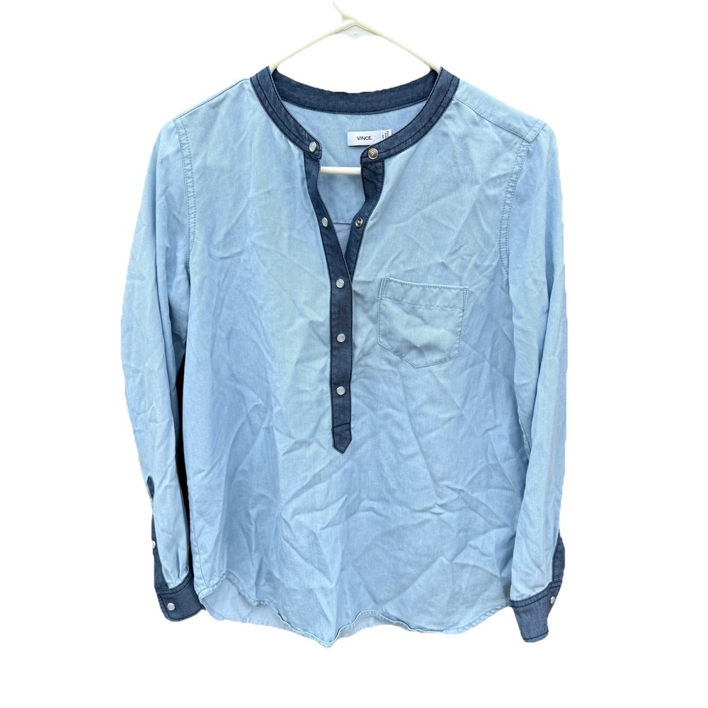 Vince Washed Chambray Shirt Button Up Popover XS Lyocell‎ Blue